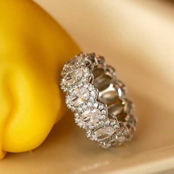 moissy Jewelry - - Moissanite Halo Oval Cut Band Ring Eternity Wedding Band For Her size 7 & 8